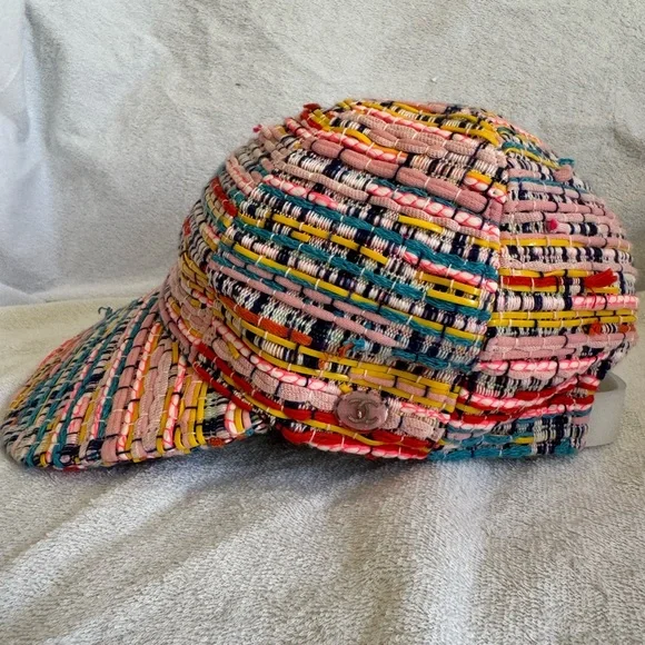 Chanel authentic multicolor tweed baseball cap hat